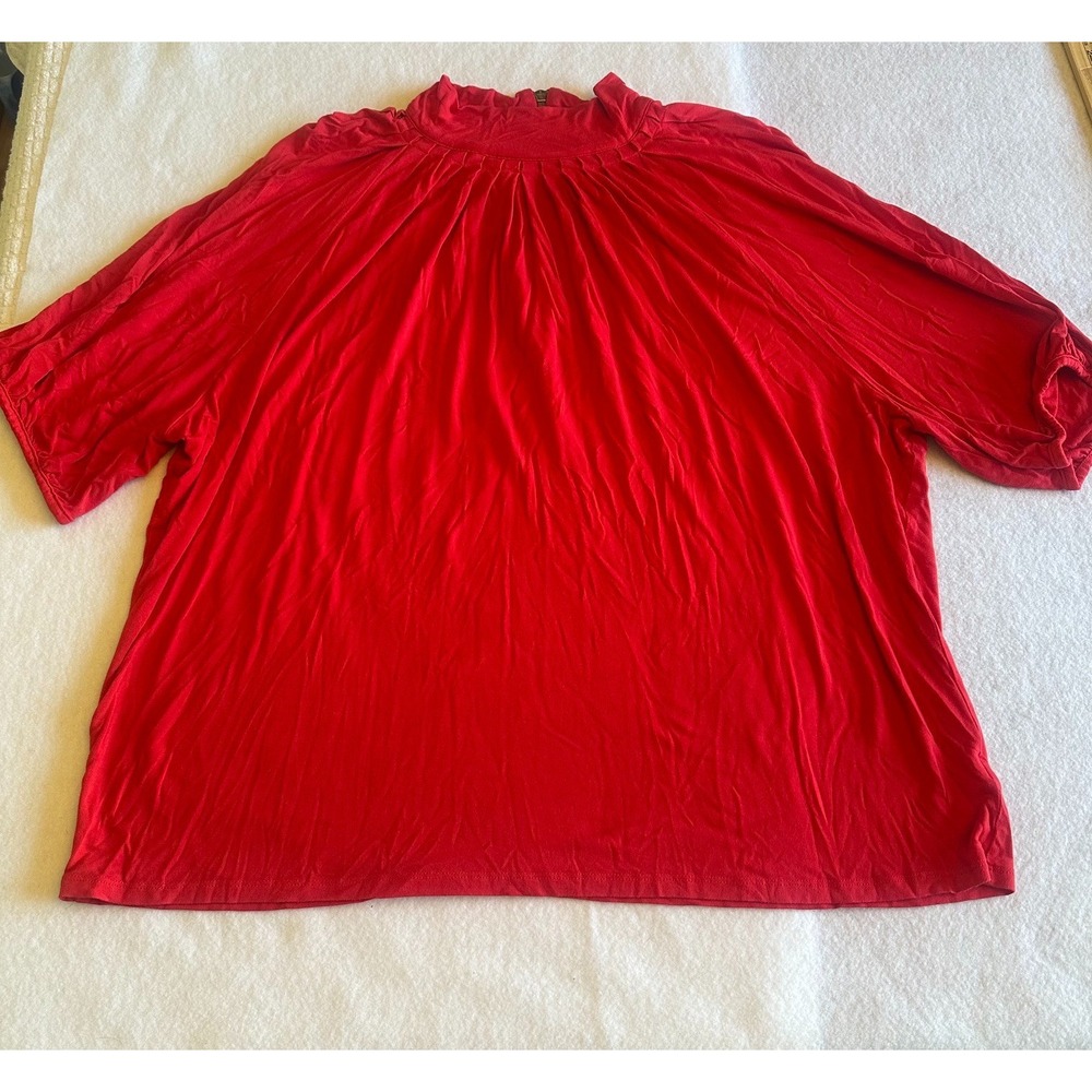 Michael Kors Ruffle Mock Neck Top Red 3X Plus Size Rayon Blouse Zip Back